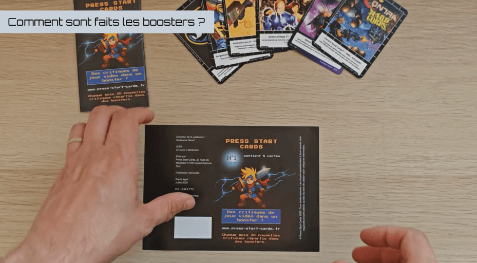 Comment sont fait les booster ? Un booster complet, un booster non plié et non collé, des cartes.